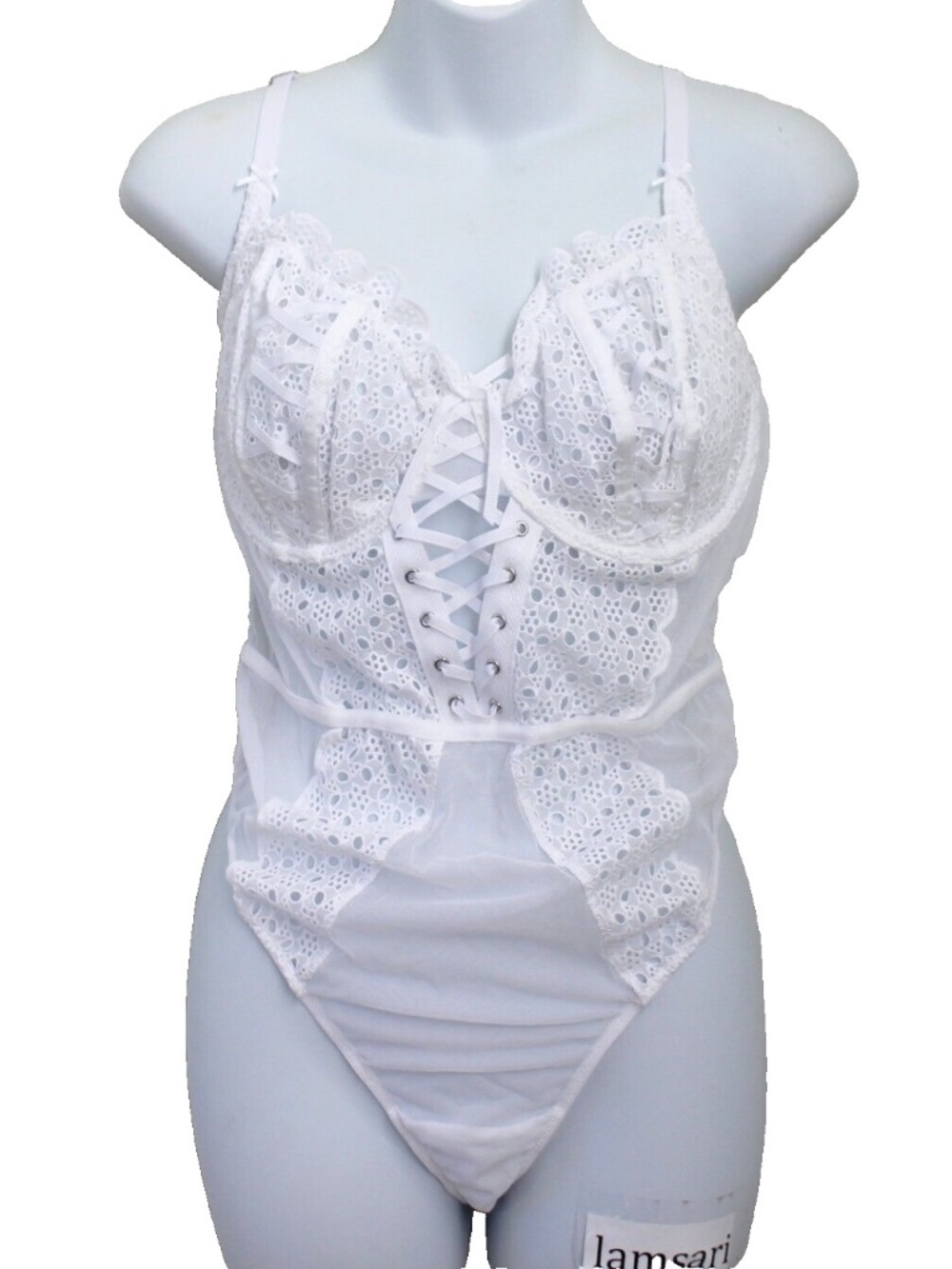 Victoria's Secret Luxe Lace Strappy Underwire Thong Teddy Bodysuit White Size XL
